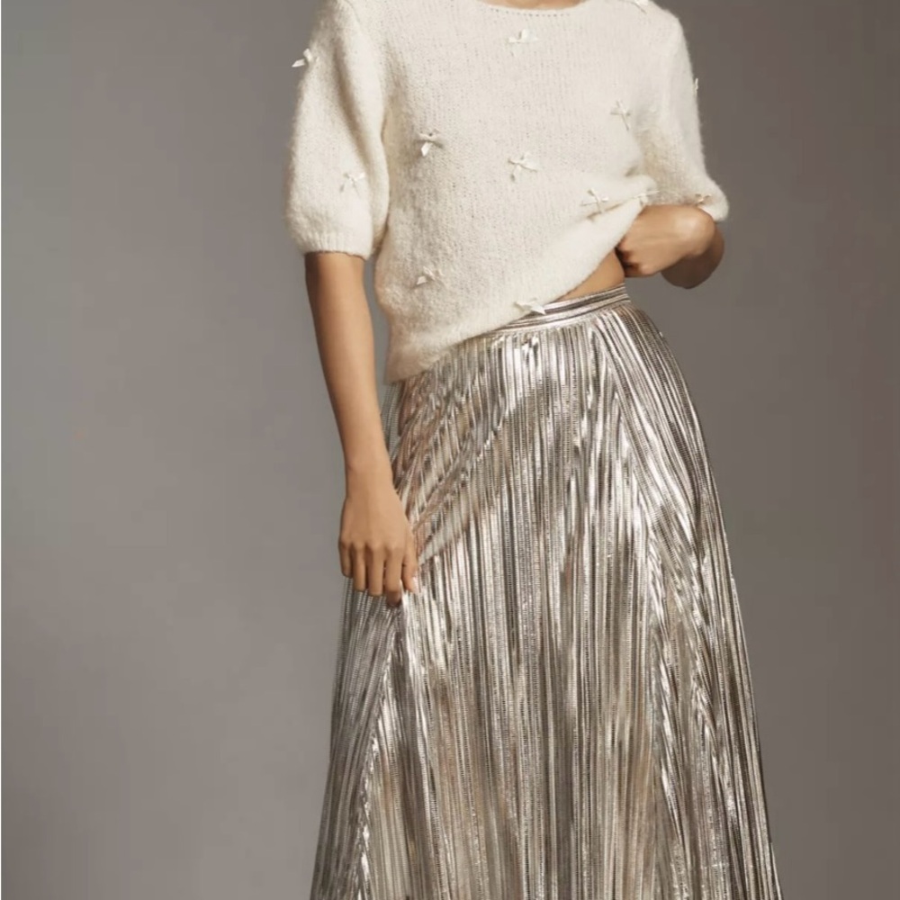 By Anthropology NWT Size 4 Silver Pleated Skirt
